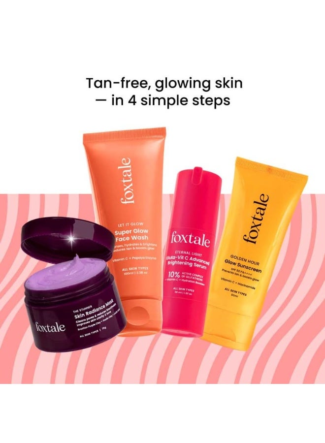 Foxtale Complete Glow Combo | Vitamin C Face Wash 100ml+ 10% Vit C Serum 30ml + Radiance Mask 75g + SPF 50 Sunscreen 50ml | Removes tan, brightens, hydrates & protects | For radiant, even-toned skin - Image 2